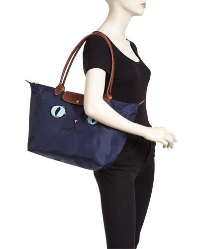 Longchamp Le Pliage Miaou Large Nylon Shoulder Tote in Navy/Gold ... Longchamp Le Pliage Miaou Large Nylon Shoulder Tote in Navy/Gold ...