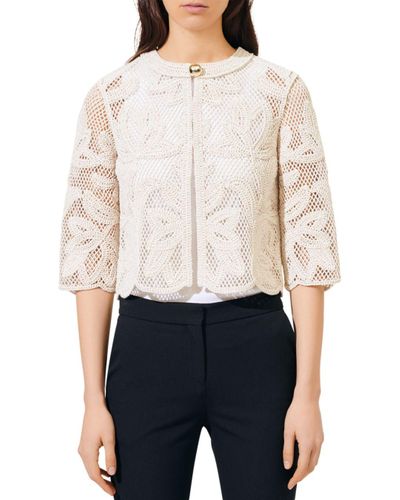 Maje Ibiza Collection Miranda Lace Cardigan in Beige (Natural) | Lyst