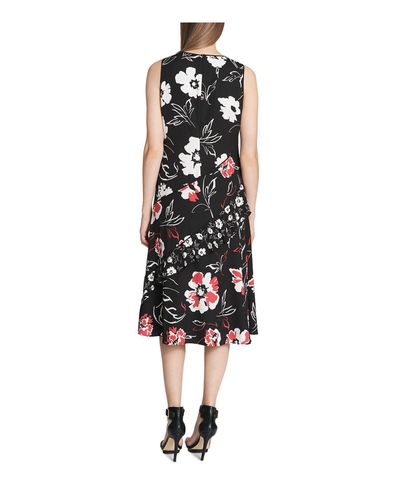 CALVIN KLEIN 205W39NYC Paneled Floral Print Sleeveless Dress in Black ...