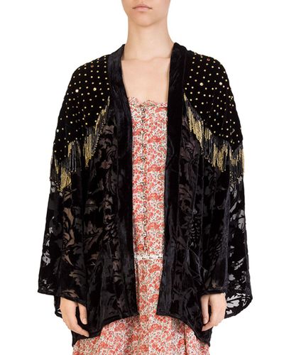 The Kooples Studded Fringed Kimono in Black - Lyst