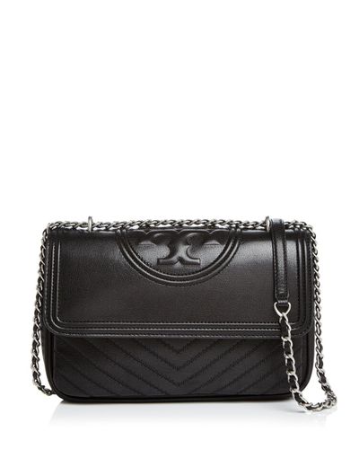 Tory Burch Fleming Distressed Convertible Shoulder Bag in Black/Silver ...