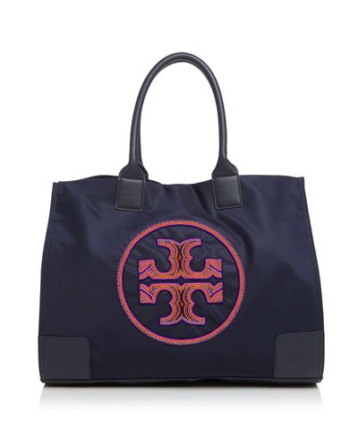 Tory Burch Synthetic Ella Beaded Logo Tote in Blue | Lyst