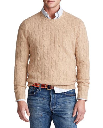 Polo Ralph Lauren Cable - Knit Cashmere Sweater in Camel Melange ...