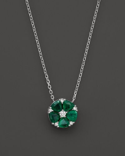 Bloomingdale S Emerald And Diamond Flower Pendant Necklace In 14k White Gold 16 Green Lyst - Diamond Flower Pendant