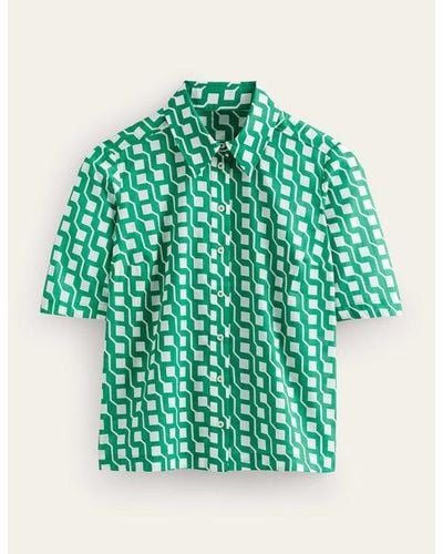 Boden Short Sleeve Cotton Shirt Bright Emerald, Cube Geo - Green