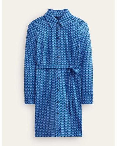 Boden Jessie Jersey Shirt Dress Azure, Terrace Geo - Blue