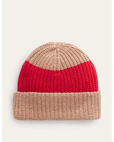 Boden Colour Block Beanie Hat - Red