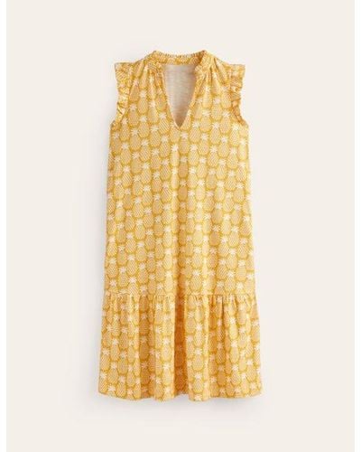Boden Daisy Jersey Short Tier Dress Ceylon Yellow, Pineapple Geo