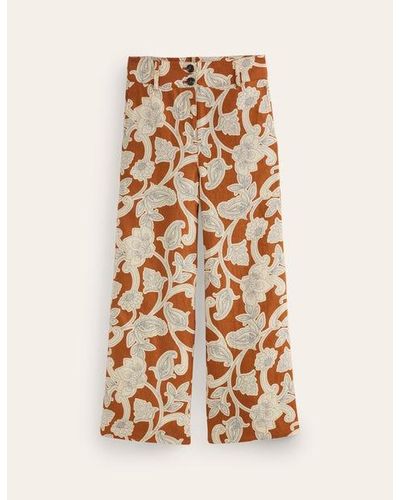 Boden Westbourne Cropped Linen Trousers Umber, Paisley Whirl - Natural