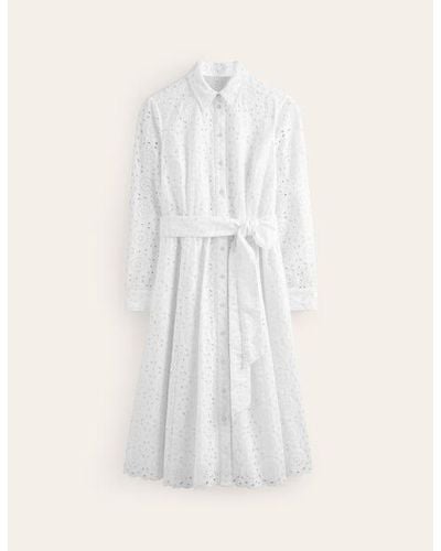 Boden Kate Broderie Midi Shirt Dress - White