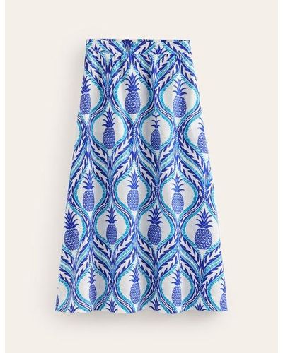 Boden Florence Linen Midi Skirt Surf The Web, Pineapple Wave - Blue