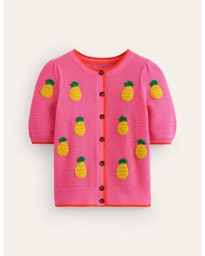 Boden Embroidered T-Shirt Cardigan - Pink