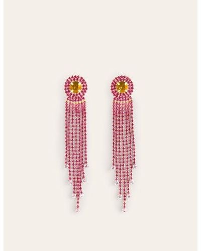 Boden Jewelled Fringe Earrings - Pink