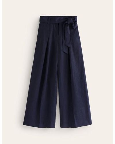 Boden Palazzo Linen Trousers - Blue