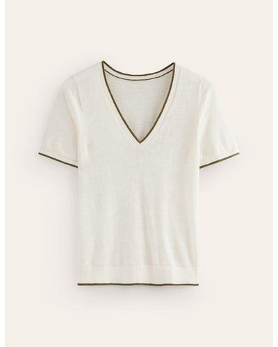 Boden Maggie V-Neck Linen T-Shirt - Natural