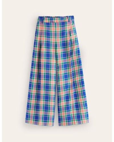 Boden Palazzo Checked Trousers - Blue