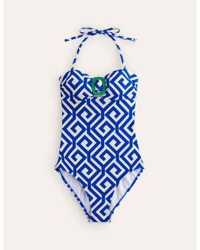 Boden Taormina Bandeau Swimsuit Multi, Painterly Paisley - Blue