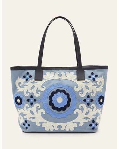 Boden Embroidered Canvas Tote Dusty - Blue
