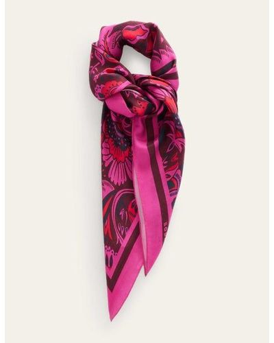 Boden Large Square Silk Scarf Burgundy Red, Florist Scarf - Pink