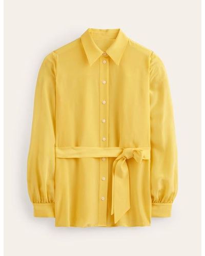 Boden Belted Silk Shirt - Yellow