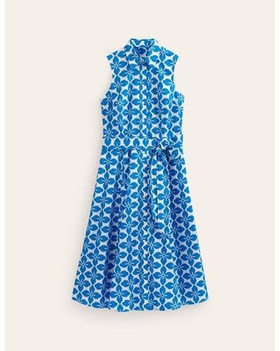 Boden Amy Sleeveless Shirt Dress Indigo Bunting, Floral Tile - Blue