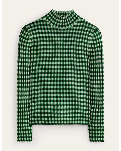 Boden Fitted Check Jumper - Green