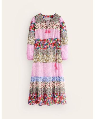 Boden Hotched Blouson Maxi Dress Multi, Patchwork Bloom - Pink