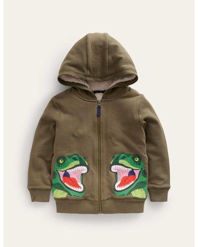 Boden Shaggy-Lined Appliqué Hoodie Baby - Green