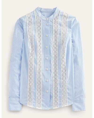 Boden Lace-panelled Poplin Shirt - Blue