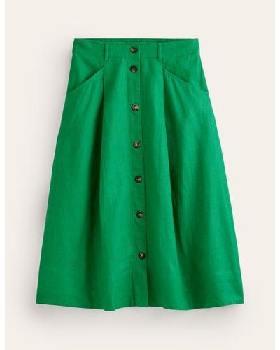 Boden Petra Linen Midi Skirt - Green