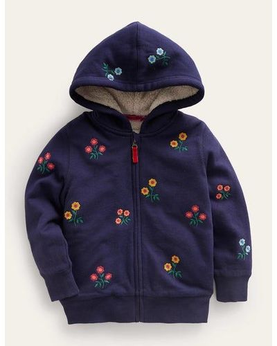 Boden Embroidered Lined Hoodie Baby - Blue