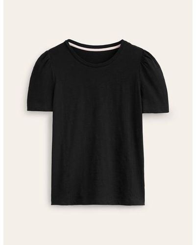 Boden Cotton Puff Sleeve T-Shirt - Black