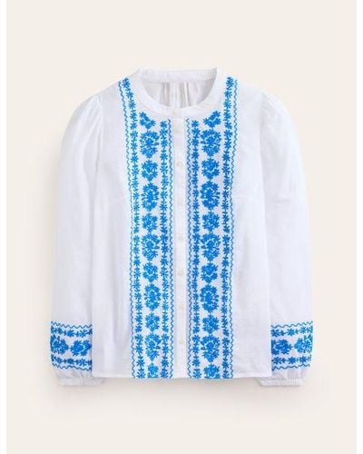 Boden Embroidered Cotton Top - Blue
