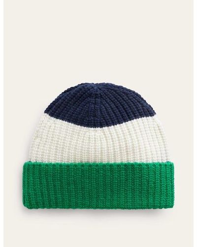 Boden Colour Block Beanie Hat Navy, Veridian Green And Ivory - Blue