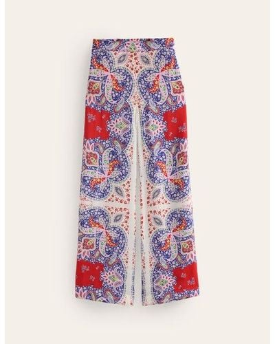 Boden Palazzo Fluid Crepe Trousers Rubicondo, Ornate Paisley - Red