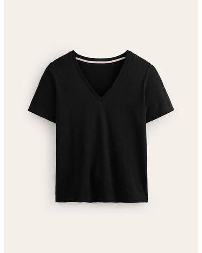 Boden Regular V-Neck Slub T-Shirt - Black
