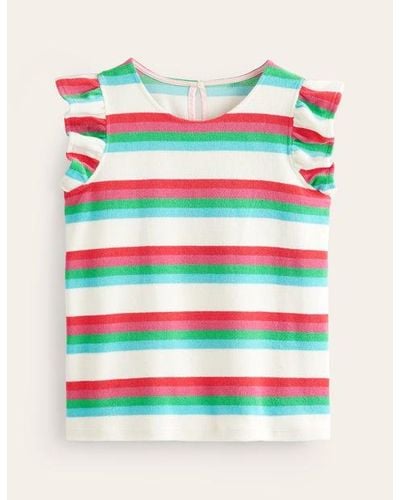 Boden Towelling Frilled T-Shirt Multi - Blue