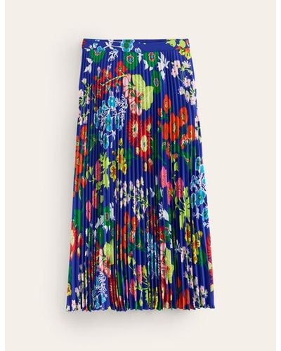 Boden Pleated Midi Skirt Surf The Web, Wildflower - Blue
