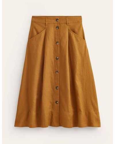 Boden Petra Linen Midi Skirt - Natural