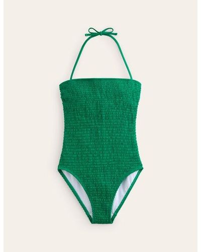 Boden Milos Smocked Bandeau Swimsuit - Green