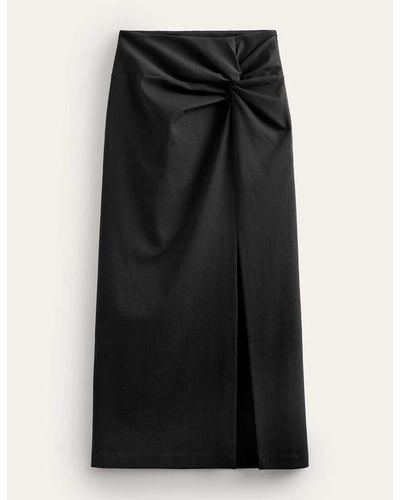 Boden Knot Detail Jersey Midi Skirt - Black
