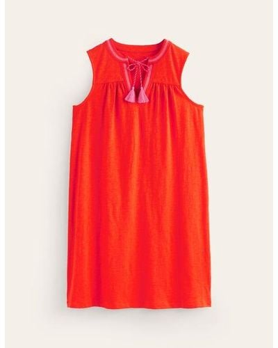 Boden Nadine Notch Cotton Dress - Red