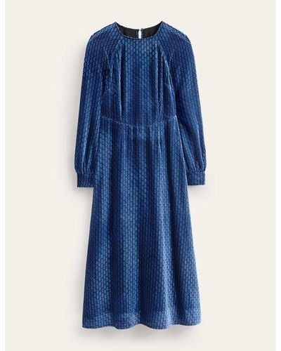 Boden Hotched Devore Midaxi Dress - Blue
