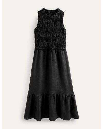 Boden Smocked Linen Midi Dress - Black