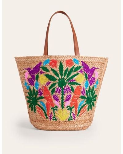 Boden Embroidered Basket Bag - Pink