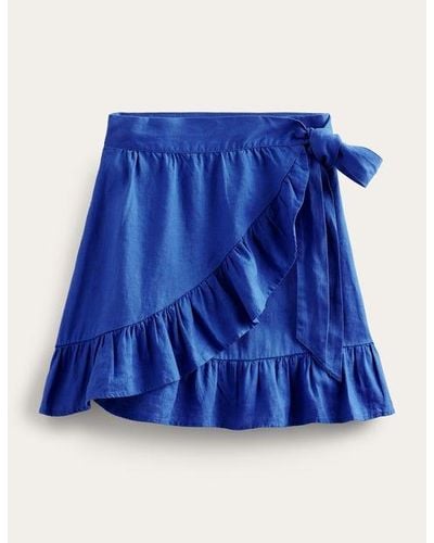 Boden Linen Flippy Wrap Skirt - Blue