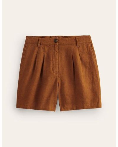 Boden Pleated Linen Shorts - Brown
