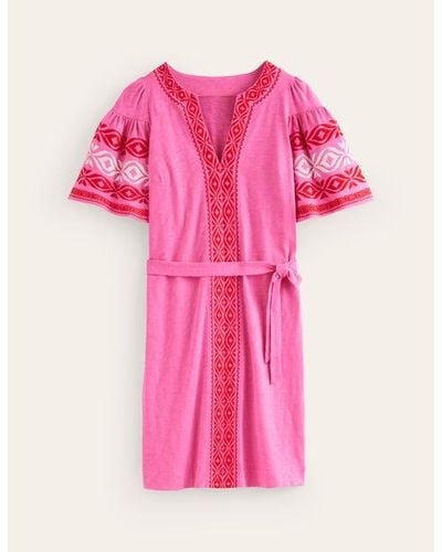 Boden Embroidered Jersey Short Dress - Pink