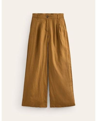 Boden Regent Pleat Linen Trousers - Natural