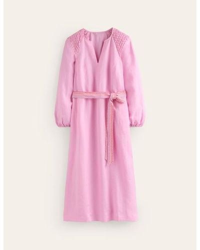 Boden Linen Midi Smocked Dress - Pink